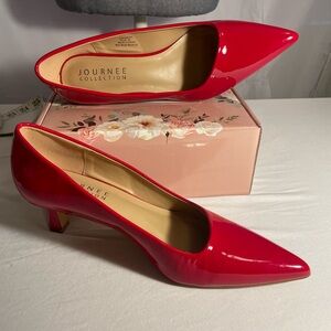 Journee Collection Red Patent Kitten Heel Pumps
